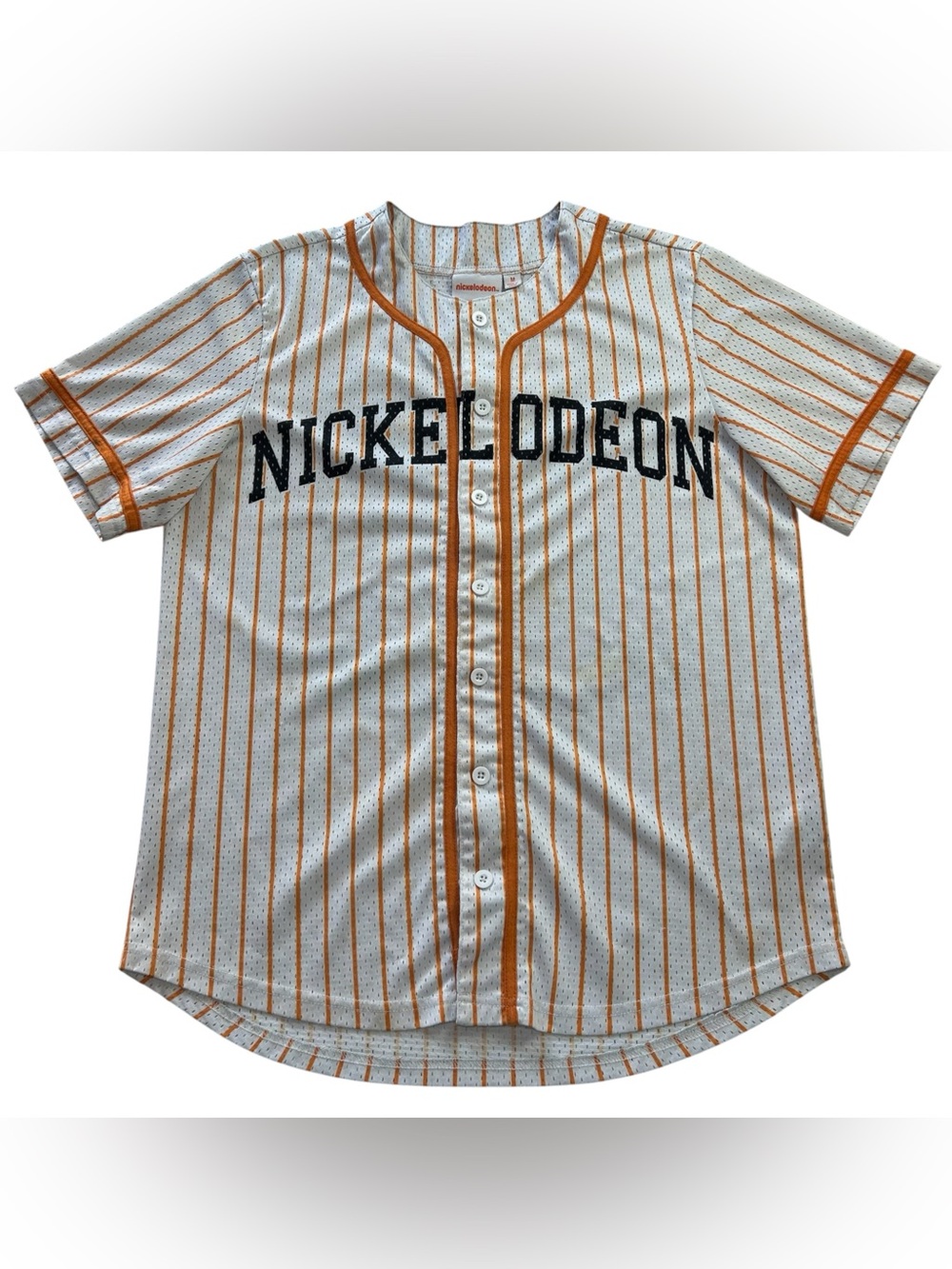 Nickelodeon 90s Nicktoons Mesh Pinstripe Baseball Jersey Men’s White Orange sz M